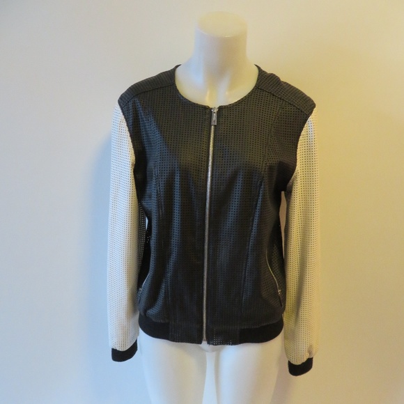 KENNETH COLE BLACK/WHITE PERFORATED JACKET M* - Picture 5 of 8